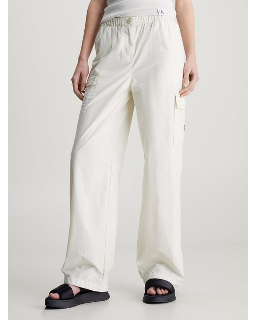 Calvin Klein White Cotton Straight Cargo Pants