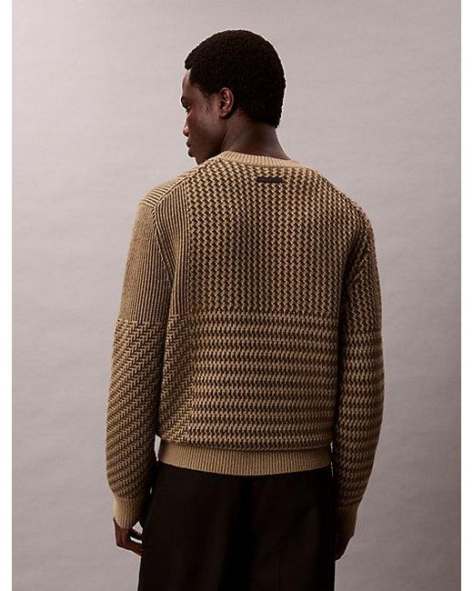 Calvin Klein Brown Wool Blend Patterned Crewneck Jumper for men