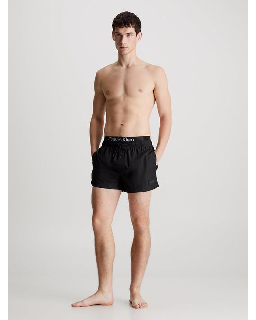 Calvin Klein Black Double Waistband Swim Shorts - Ck Steel for men