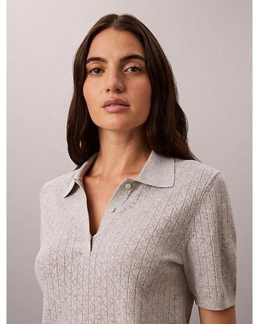Calvin Klein Gray Pointelle Short Sleeve Polo Jumper
