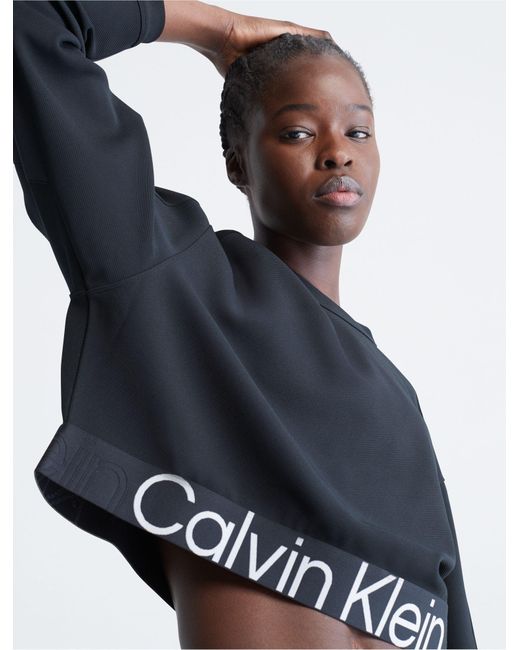 Calvin Klein Ck Sport Active Icon Cropped Crewneck Sweatshirt in Blue | Lyst