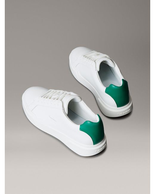 Calvin Klein White Leather Signature Logo Trainers for men