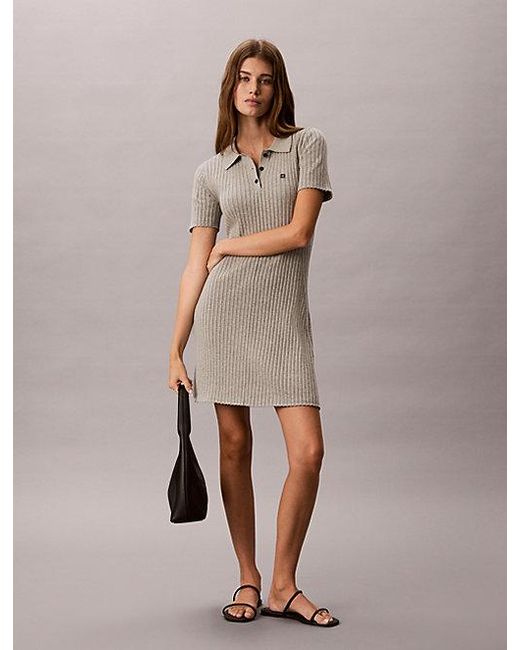 Calvin Klein Natural Jeans Ribbed Knit Flared Mini Dress