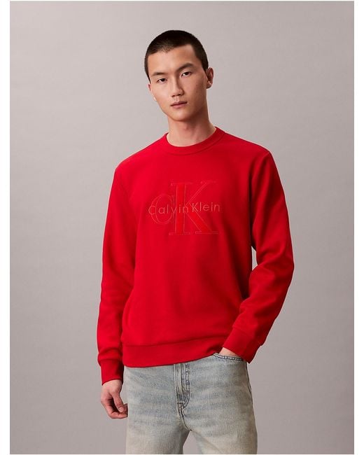 Calvin Klein Red Calvin Klein Fleece Velvet Monologo Graphic Relaxed Sweatshirt for men