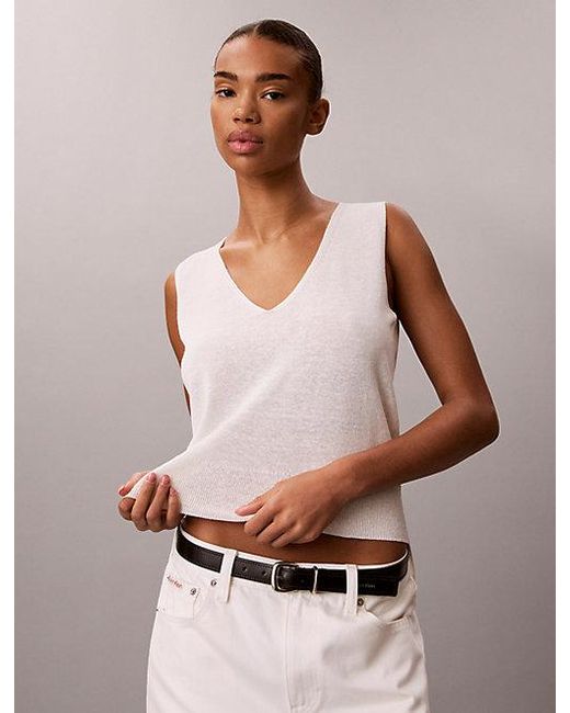 Calvin Klein White Linen Blend Tank Top