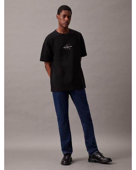 Calvin Klein Black Relaxed Waffle Monogram T-shirt for men