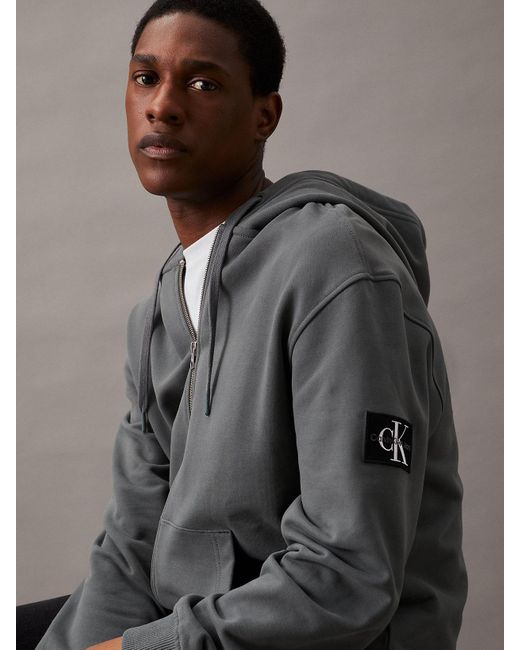Sweat à capuche relaxed zippé en tissu éponge Calvin Klein pour homme en coloris Gray