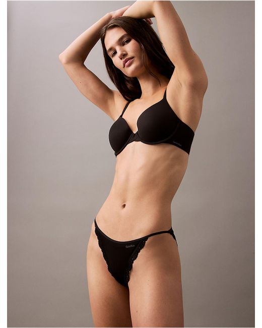 Calvin Klein Black Microfiber Stretch With Lace String Bikini