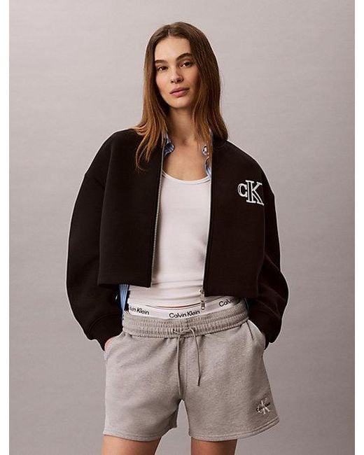 Calvin Klein Brown Jeans Cropped Tech Jersey Bomber Jacket