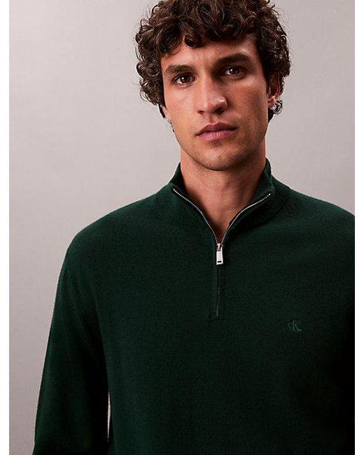 Calvin Klein Green Merino Wool Quarter Zip Jumper for men
