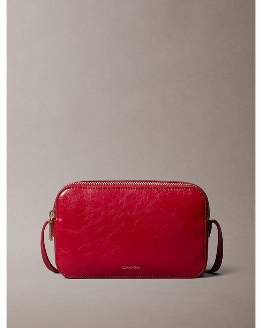 Calvin Klein Red Glossy Foil Logo Crossbody Camera Bag