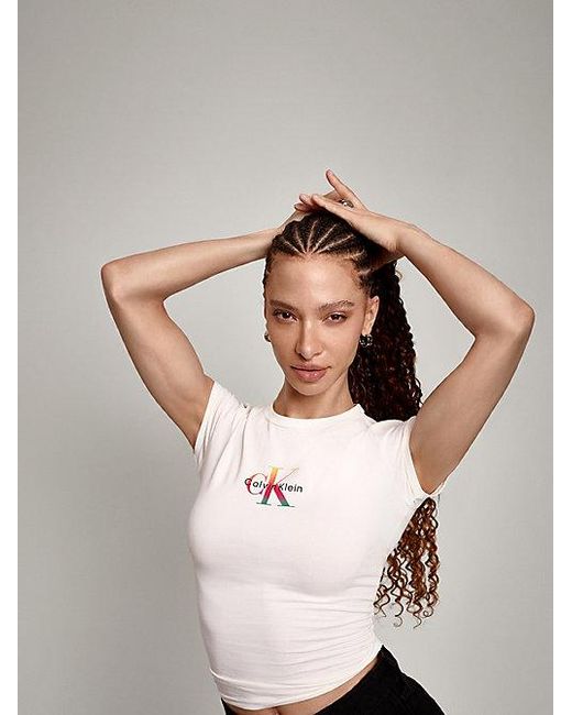 Calvin Klein White Jeans Slim Monogram T-Shirt Pride