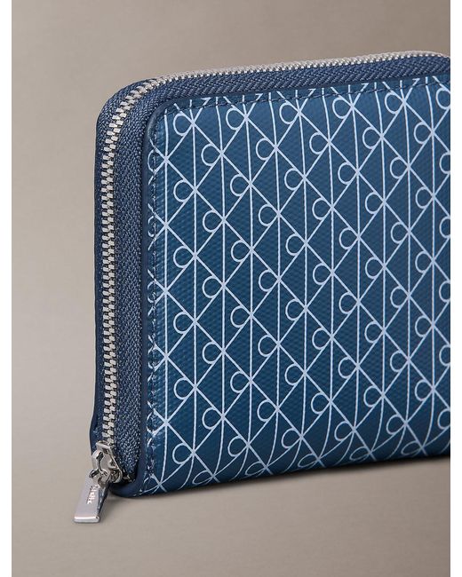 Calvin Klein Blue Rfid Square Zip-Around Logo Wallet