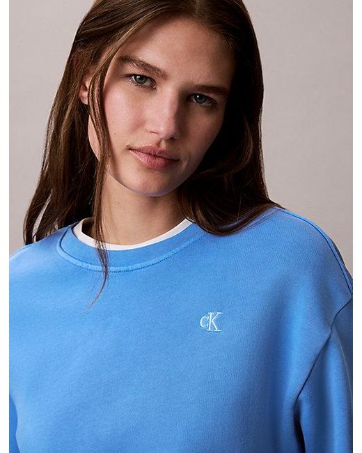 Calvin Klein Blue Jeans Relaxed Cotton Terry Monogram Sweatshirt