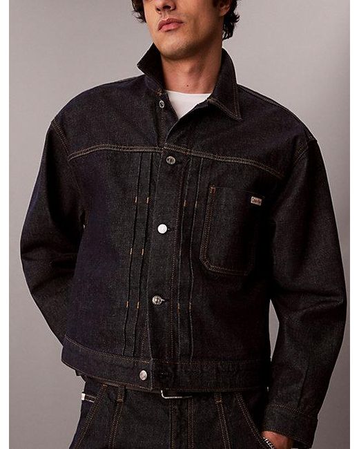 Calvin Klein Black Jeans Pleated Denim Trucker Jacket for men