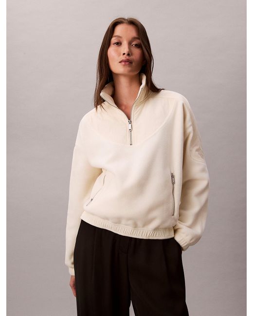 Calvin Klein Natural Polar Fleece Zip Neck Sweatshirt