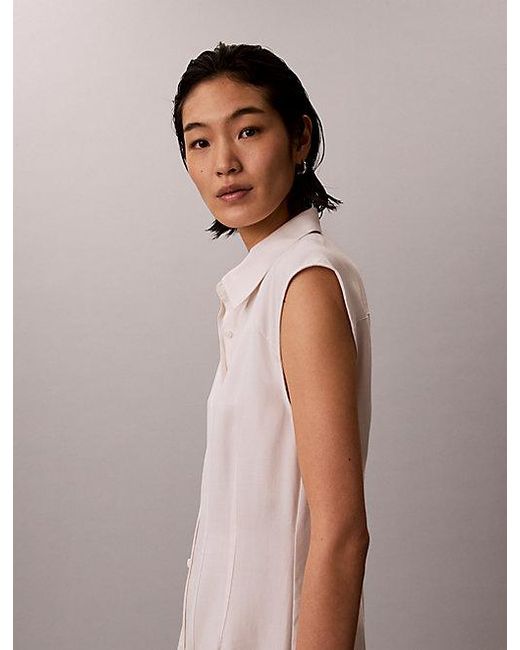 Calvin Klein Multicolor Soft Lyocell Linen Shirt Dress