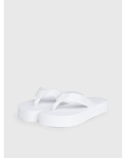 Calvin Klein White Platform Flip Flops
