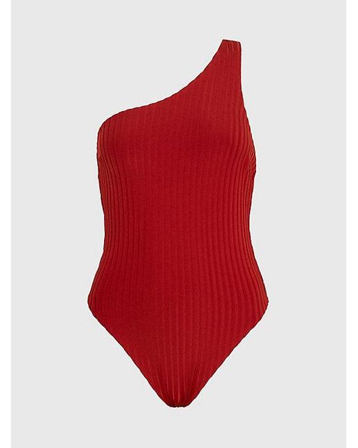 Calvin Klein One Shoulder Badpak - Archive Rib in het Red