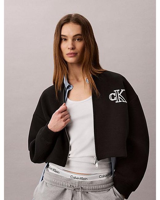 Calvin Klein Brown Jeans Cropped Tech Jersey Bomber Jacket