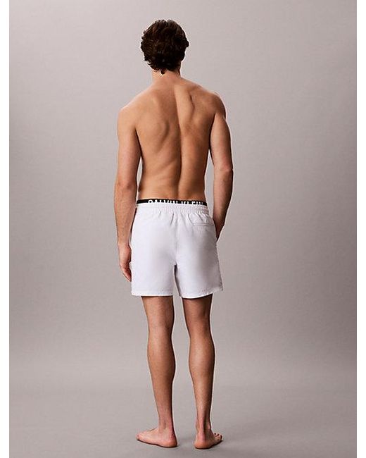 Calvin Klein White Double Waistband Swim Shorts Intense Power for men