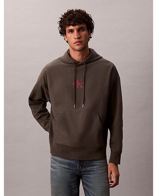 Calvin Klein Brown Jeans Monologo Premium Fleece Hoodie for men