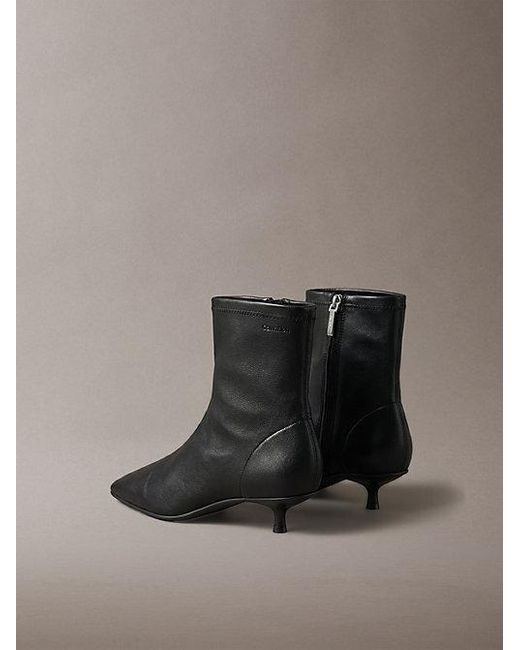 Calvin Klein Black Leather Kitten Heel Ankle Boots