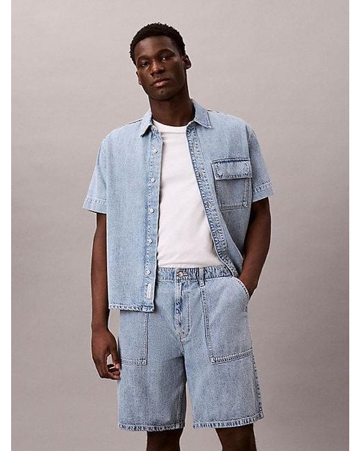 Calvin Klein Blue Jeans Cotton Linen Denim Shorts for men