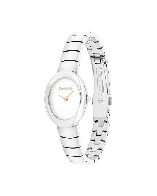 Calvin Klein White Oval Twisted Bezel Bracelet Watch