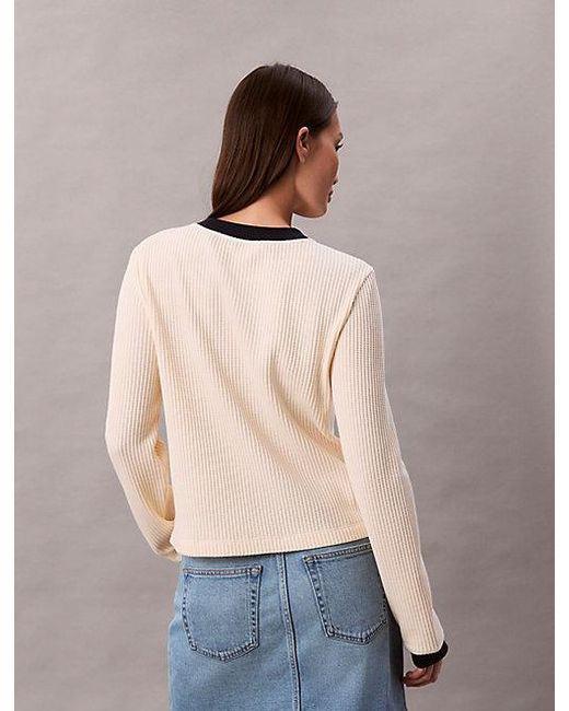 Calvin Klein White Jeans Long Sleeve Waffle T-Shirt