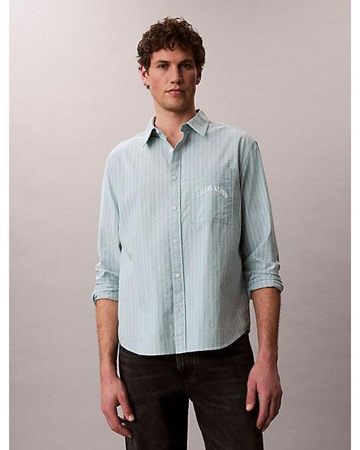 Calvin Klein Relaxed Gestreept Button-Down Overhemd in het Gray voor heren