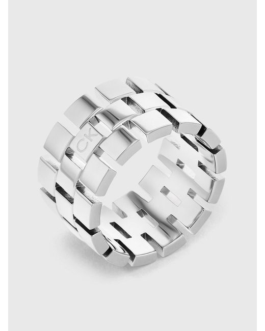 Calvin Klein White Stainless Steel Link Ring