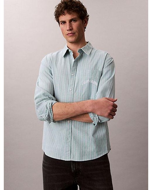 Calvin Klein Relaxed Gestreept Button-Down Overhemd in het Gray voor heren