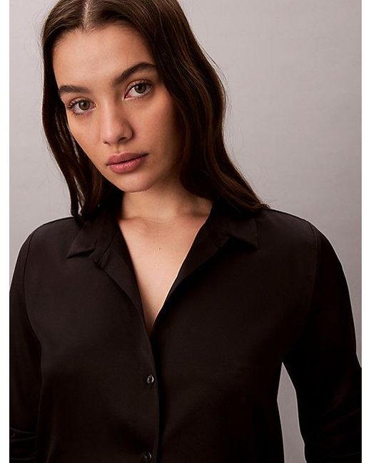 Calvin Klein Black Satin Sheen Pyjama Shirt