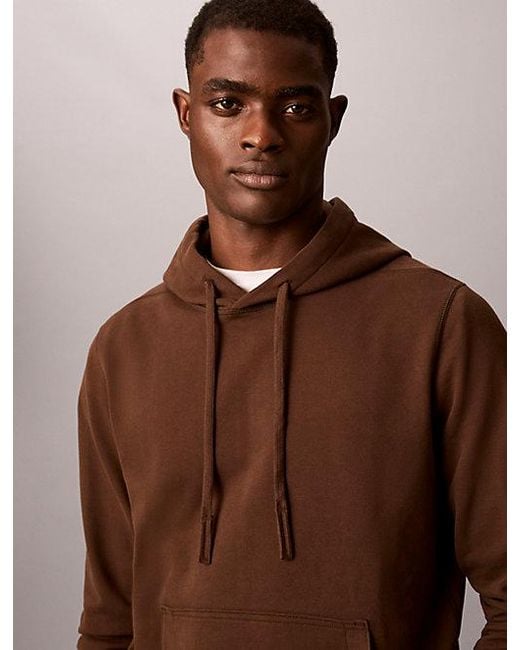 Calvin Klein Brown Jeans Cotton Terry Badge Hoodie for men