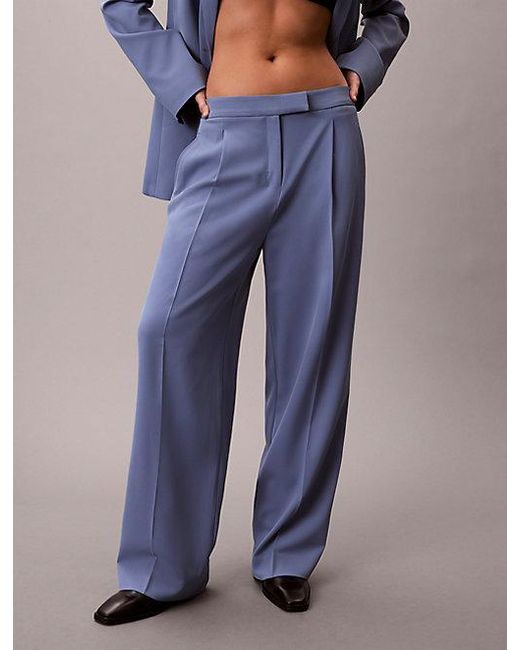Calvin Klein Blue Soft Crepe Pleated Trousers