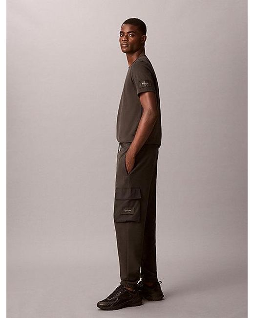Calvin Klein Brown Cotton Terry Cargo Joggers for men
