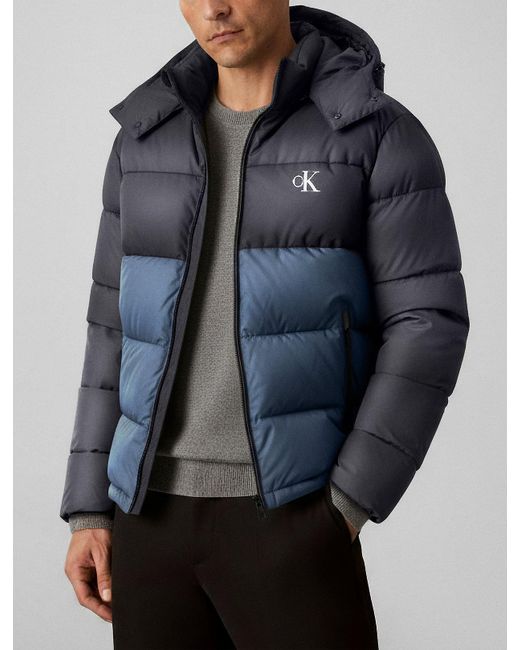 Calvin Klein Gray Colour Block Nylon Puffer Jacket for men