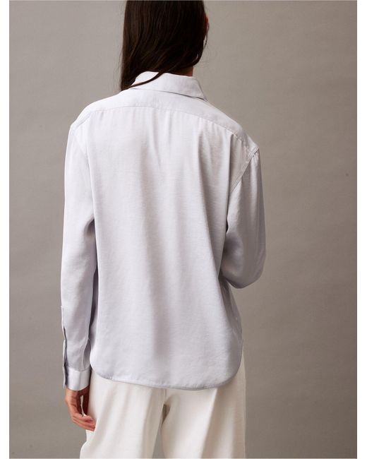 Calvin Klein Gray Crushed Satin Button-down Shirt