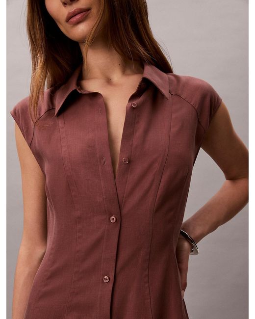 Calvin Klein Brown Soft Lyocell Linen Shirt Dress
