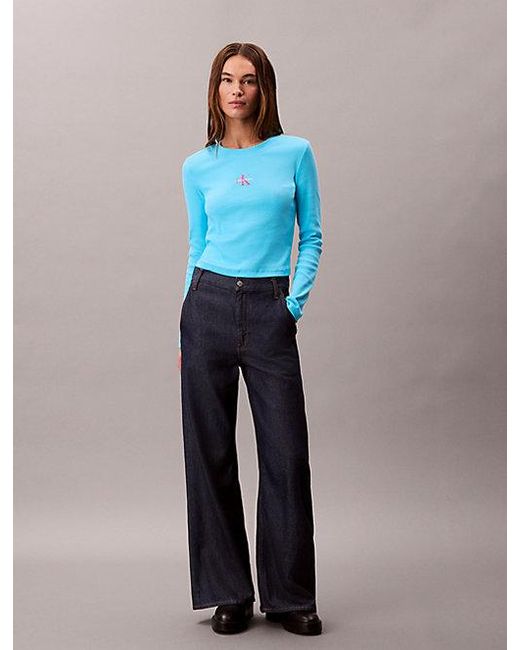 Calvin Klein Blue Jeans Monologo Long Sleeve Rib Baby Tee