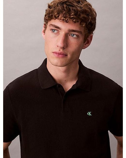 Calvin Klein Black Jeans Cotton Piqué Monogram Polo Shirt for men