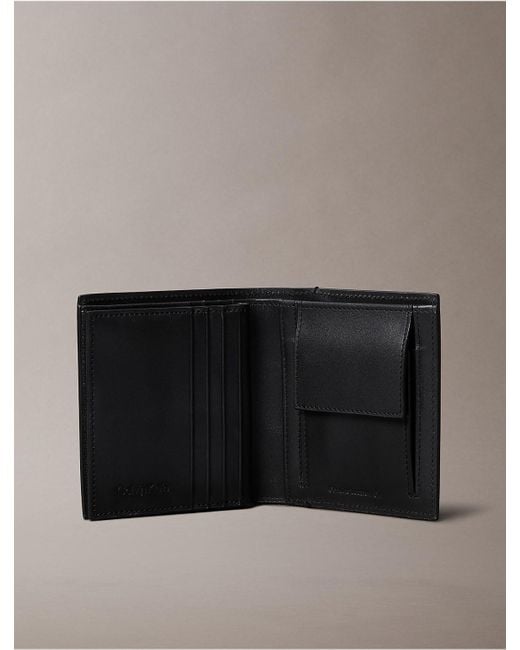 Calvin Klein Black Plaque Logo Trifold Wallet for men