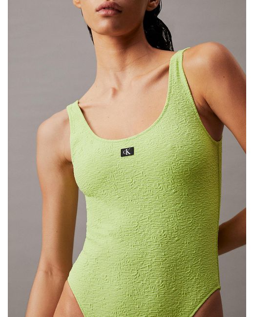 Calvin Klein Green Cut Out Swimsuit - Ck Monogram Texture