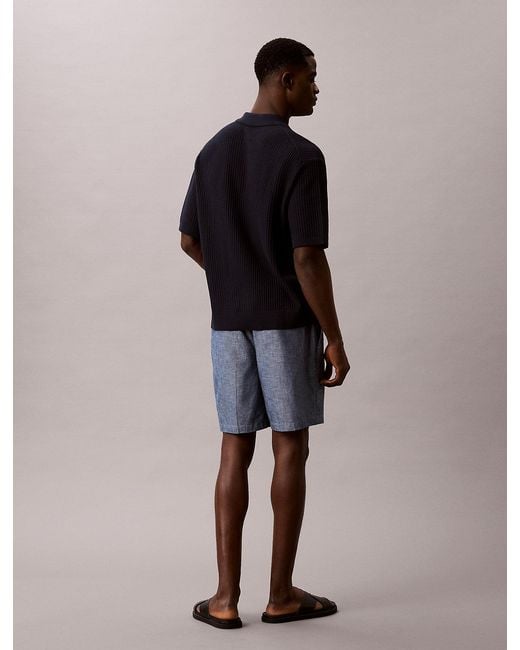 Calvin Klein Blue Cotton Chambray Drawstring Shorts for men