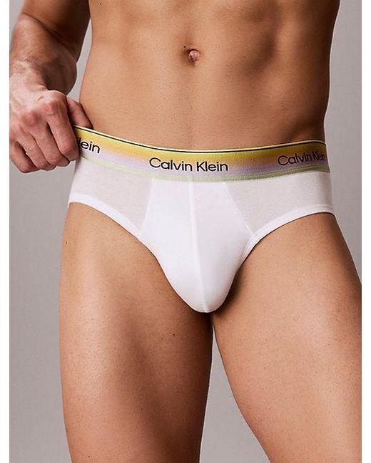 Calvin Klein White Hip Briefs Icon Cotton Stretch Pride for men