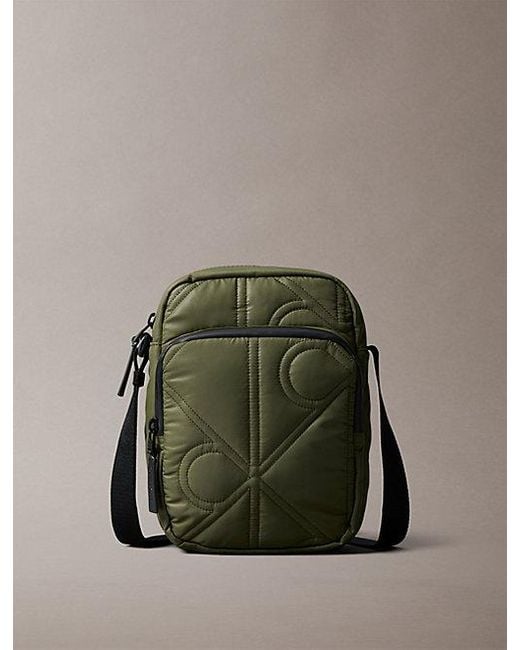 Calvin Klein Green Puffer Monogram Logo Reporter Bag for men
