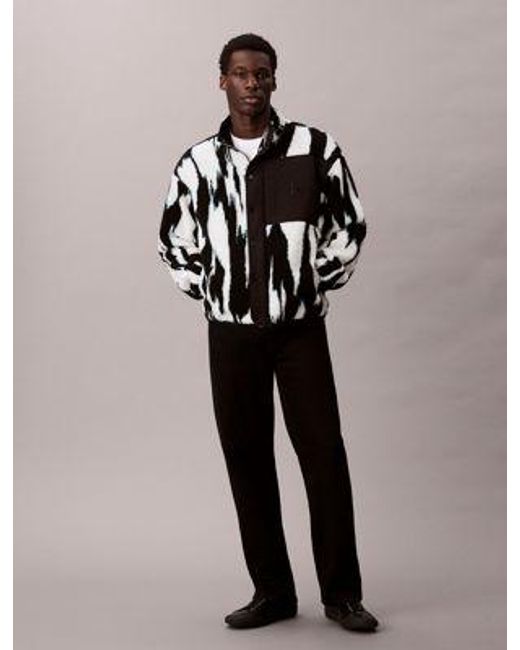 Chaqueta holgada de borreguito estampada con cuello perkins Calvin Klein de hombre de color Black