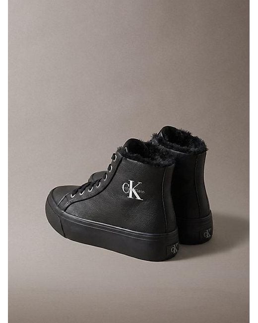 Calvin Klein Brown Leather Platform High Top Trainers