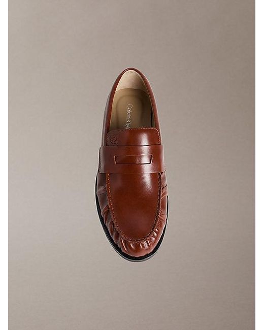 Calvin Klein Brown Theo Leather Pleated Penny Loafers for men